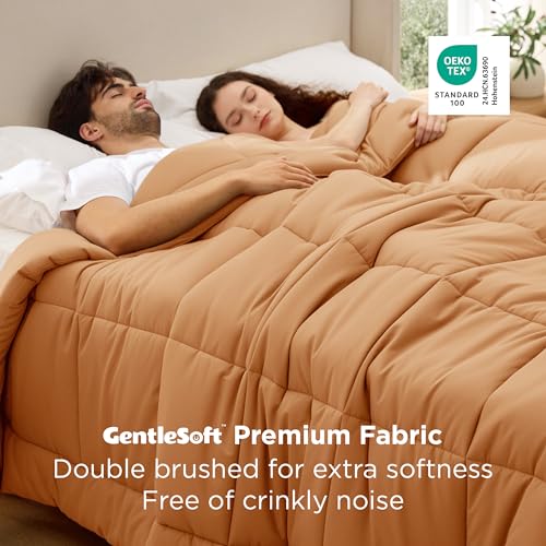 Image of Bedsure Comforter Duvet Insert - Quilted Comforters Oversized King Size, All Season Duvet, GentleSoft Down Alternative Bedding, with 8 Tabs, Gifts for Women, Burnt Orange, Oversized King 116x98 Inche