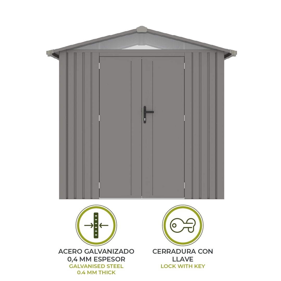 Gardiun Caseta Metálica Grunewald 4,03 m2 Exterior 240x168x220 cm de Acero con Ventana Lateral y Puerta Doble 106x178 cm