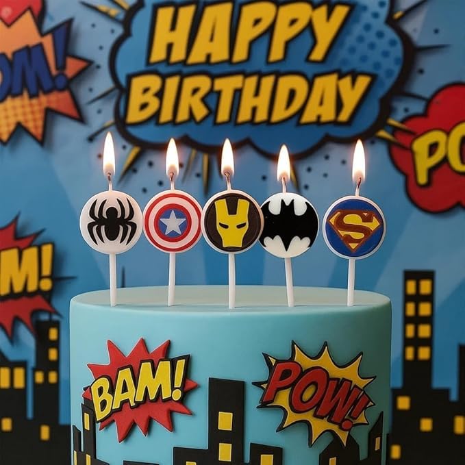 5-Piece Superhero Birthday Candle Set – Action Hero Mask & Comic Book Symbol Cake Toppers – Premium Superhero Theme Party Decorations for Boys' Birthday & Justice Theme Celebrations-picture-14