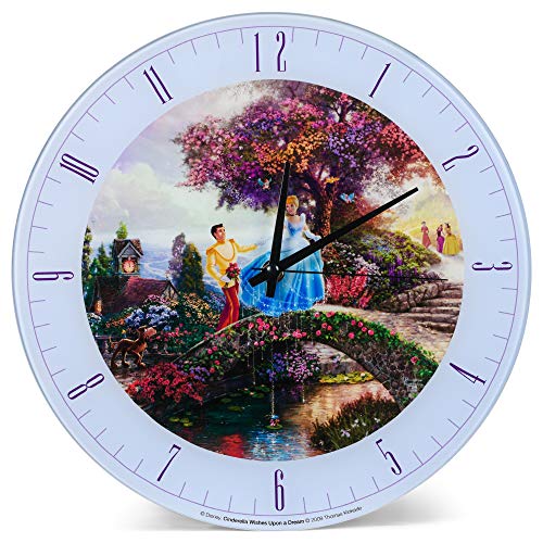 Mark Feldstein & Associates Cinderella Disney Kinkade Wishes Upon A Dream Blue 12 inch Glass Round Wall Clock