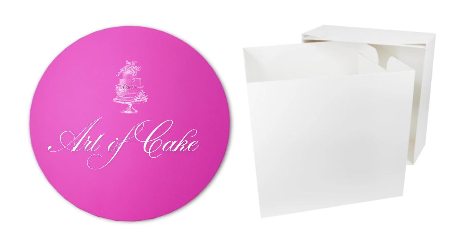 Art of cake® 10 inch Hot Pink Masonite Cake Board (5mm) and White Tall cake Box (10"x10"x10")