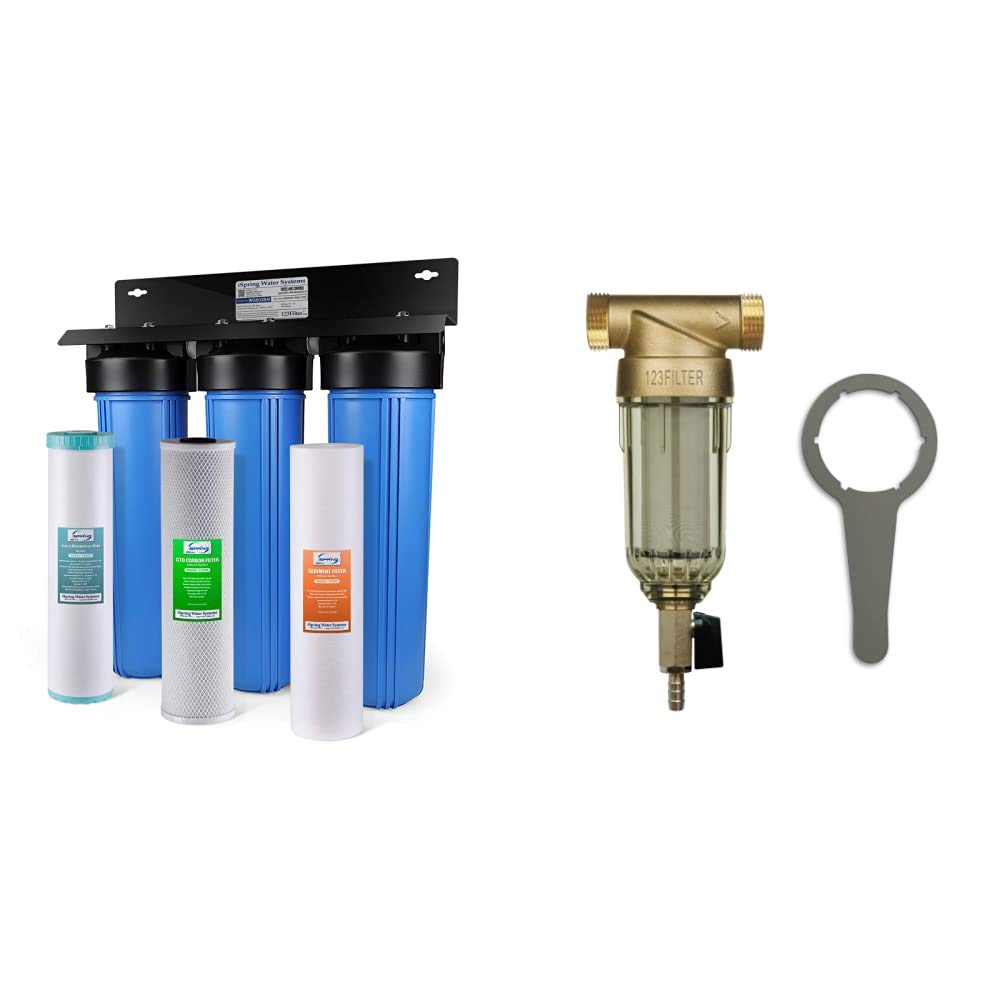 iSpring WGB32BM 3-Stage Whole House Water Filtration System WSP-100 Reusable Whole House Spin Down Sediment Water Filter 100