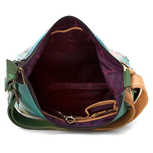 Image of Anuschka Women's Genuine Leather Shoulder Bag | Hand Painted Original Artwork | Classic Hobo With Studded Side Pockets | Genuine Leather