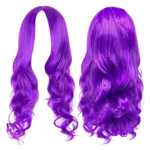 FUIPVGI Parrucca Lunga Viola per Donna, Affascinante Parrucca Riccia Sintetica Resistente al Calore per Donne Ragazze Uso Quotidiano Cosplay Festa (Viola)