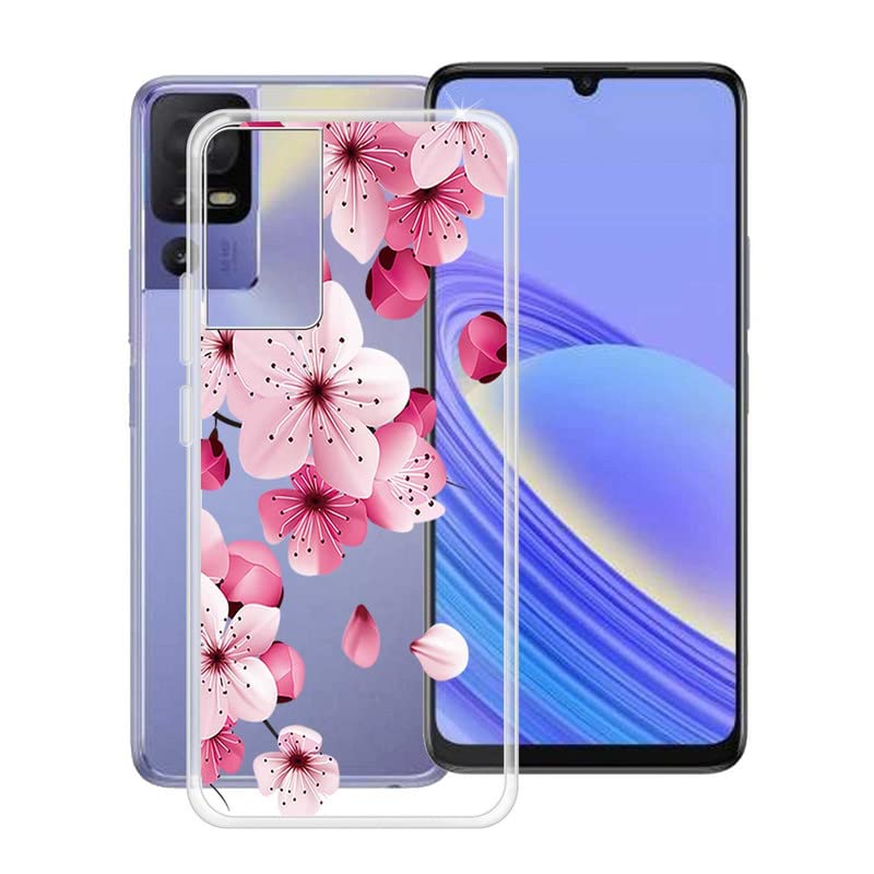 Cover Morbida TPU Per TCL 40 SE/T610K (6,75") - Trasparente Con Fiore Di Pesco, Antiurto E Antigraffio - 4