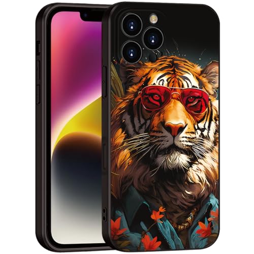 Printed with Tiger for iPhone 16 pro max case, Fashionable Unique Tiger Eyewear Design Silicone Soft Shockproof case,showcasing Personal Charm (A1- Tigers-Animal)