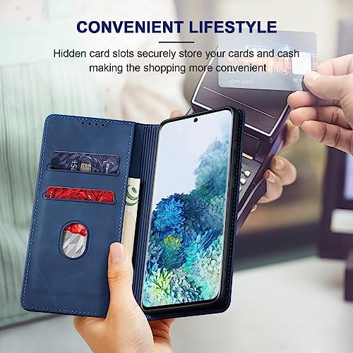 Image of Jasonyu Case for Samsung Galaxy S20 Leather Wallet Flip Cover with Card Holder,Kickstand, Magnetic Closure,TPU Shockproof Phone Case Compatible with Samsung S20 (Blue)