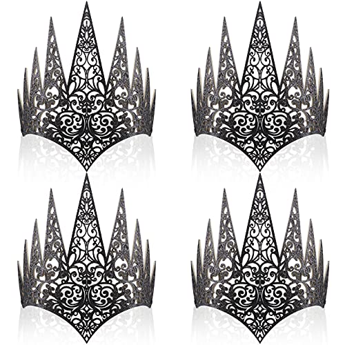 Ioffersuper 4 Pieces Die Cut Goth Queen Crown Goth Queen Crown Halloween Costume Cosplay Crown with Strap for Festival Party Costume Accessory (Black)