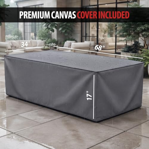 Image of AMS 66 inch Rectangular Concrete Propane Gas Fire Pit Table only (Light Gray) | (Carlsbad) GFRC, 65000 BTU Patio Table with Tank Storage, Repair Kit, Water Resistant Canvas Cover & Electronic Ignition