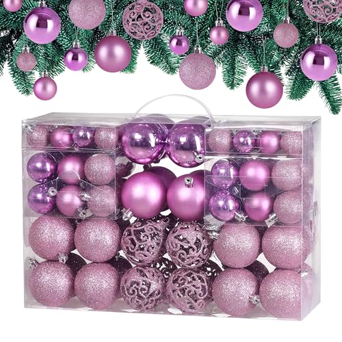 Deuba® Bolas de Navidad 100 Piezas Plástico Ø 3-6 cm Set Rosa Mate Brillante Adorno Decoración Navideña Variada Colgantes Árbol Interior Exterior
