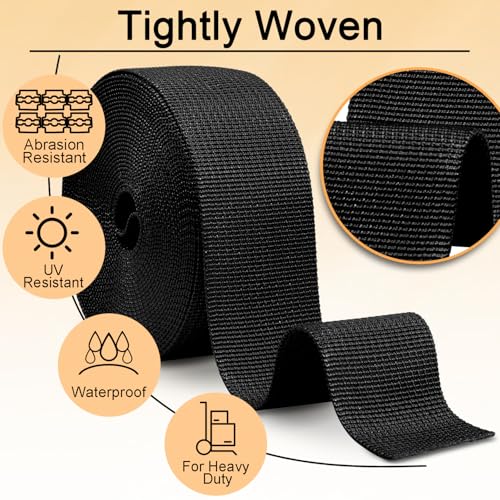 Image of CooBigo 12 Yards Webbing 1 inch & 1.5 inch & 2 inch Polypropylene Webbing Strap 1 Inch 1.5 Inch 2 Inch Wide Webbing Strapping for Bags /Lawn Chair /Pool Solar Cover DIY Crafting