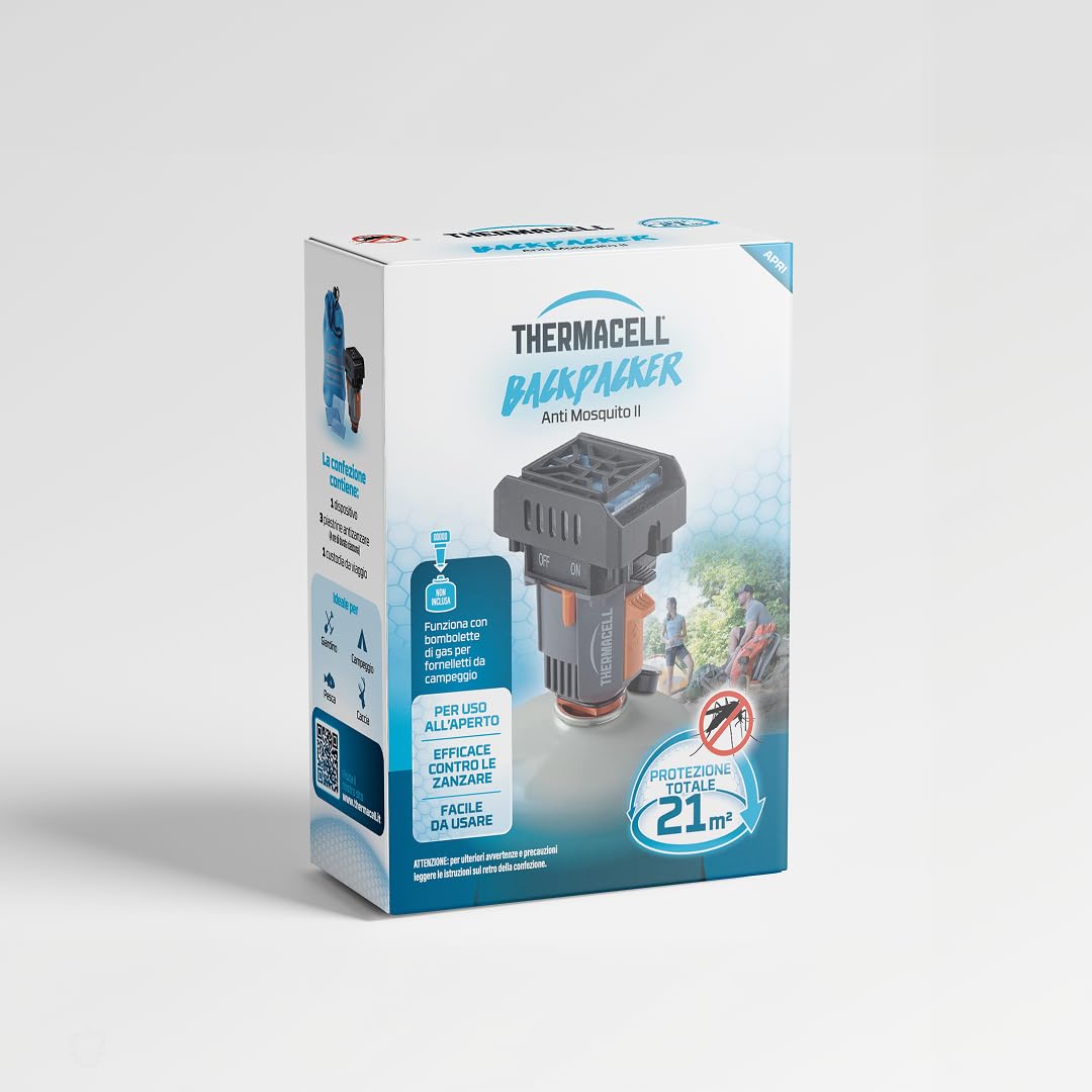 Thermacell Backpacker Repellente Antizanzare, Senza DEET, 12 Ore | Copre fino a 21 m² con bombolette di gas. Compatto, ideale per trekking, campeggio ed escursioni. Contro le zanzare.