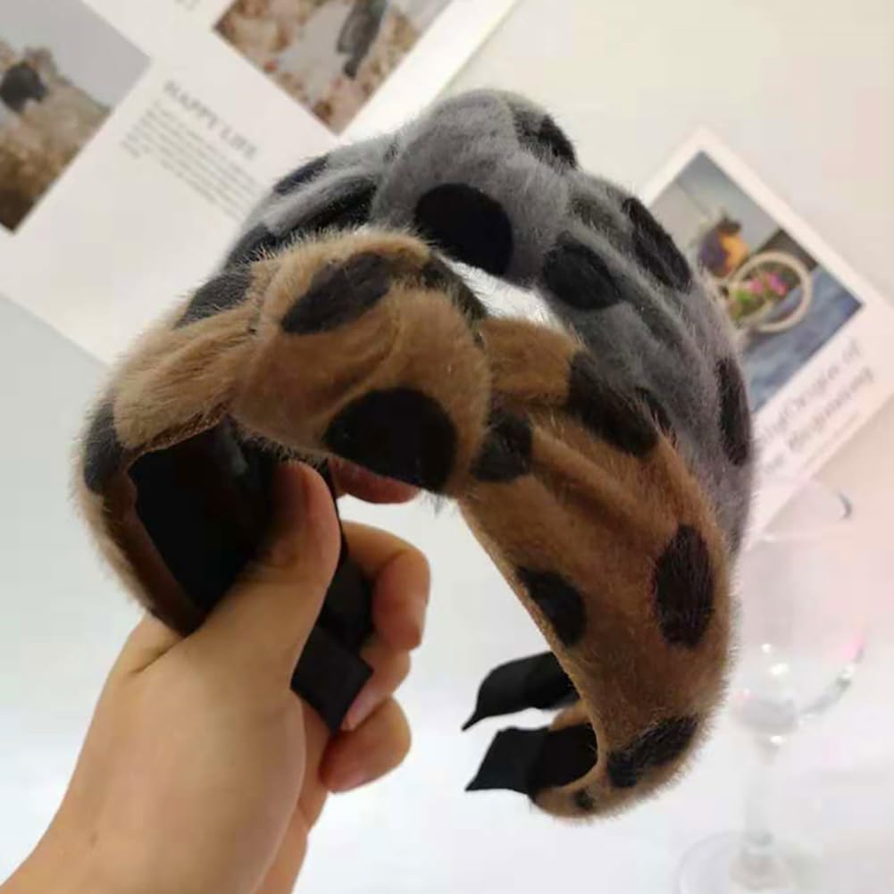 Pmnzdy Leopar desenli pelüş saç bandı, tatlı noktalar, saç bandı, geniş, kaymaz, kenar, düğümlü saç bandı, şık hayvan desenli, kadınlar ve kızlar için saç takısı, 6#