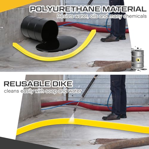 Image of Pushglossy 1 Pcs Spill Barrier Dike 5'L x 2.6 inchW x 1.5 inchH Water Dam Barrier Liquid Blocker for Garage Home Floor Flooding Solutions(Yellow)