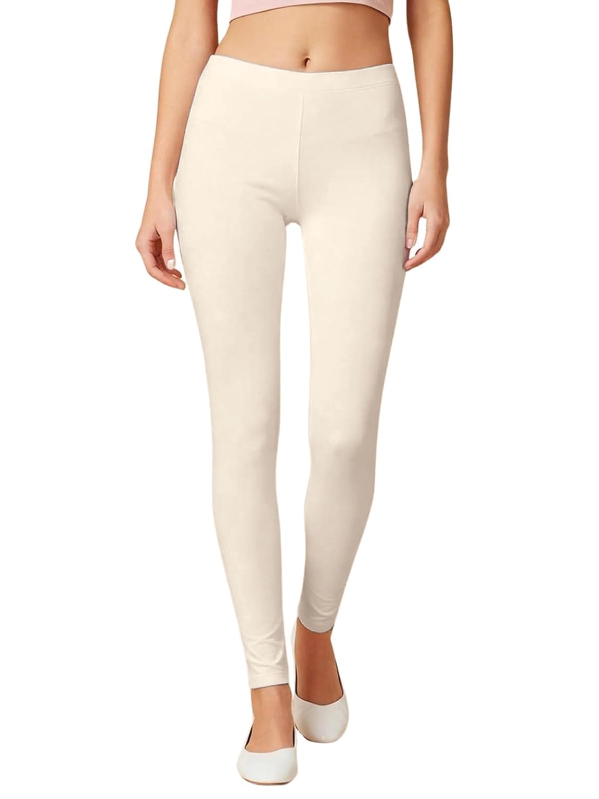 JUNEBERRY Leggings da donna in cotone e lycra (taglia S-2XL) (nero, beige, bianco, grigio, marrone, rosa e vinaccia)