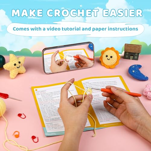 Image of UzecPk 7Pcs Crochet Kit for Beginners, Crochet Kit for Adults Learn to Crochet Kits with Crochets Stuffing, Step-by-Step Instruction, and Video Tutorials