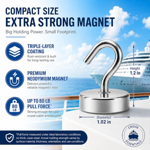 Image of Neosmuk Magnetic Hooks Steel Tube Design for Cruise,80lb+ Silver,10 Pack