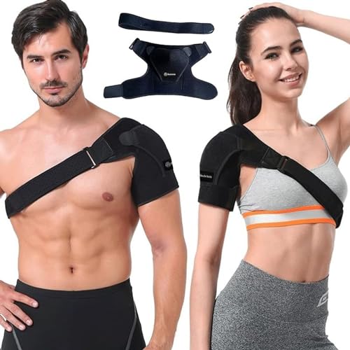 BODVITALS Shoulder Support Strap | Compression Shoulder Bandage with Pressure Pad for Men, Women | Adjustable Fit Shoulder Support Sleeve Wrap | Shoulder Stabilizer Wrap for Support (Black, One Size)