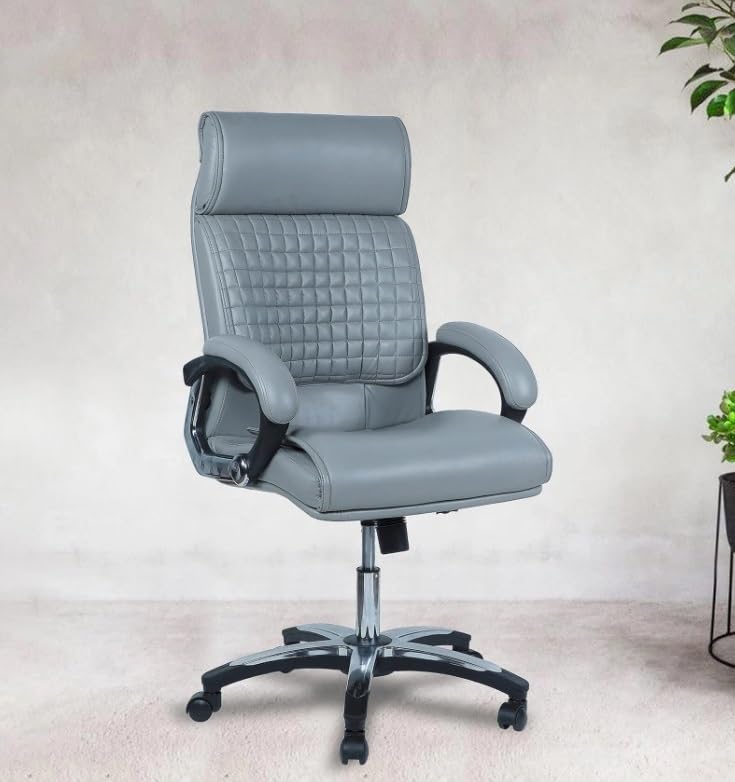 Image of High - Back Leatherette Office Chair | Height Adjustable & Revolving Chair | Executive & Director Chair | Nylon & Wheel Base Top Office Chair in Grey Color - (111011266)