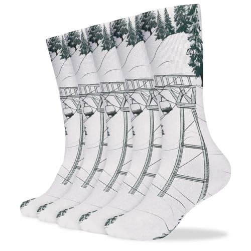 FodPand Ski Lift With Fir Tree Knee High Socks Cozy Knee High Socks Soft Mid-Length Sock for All Seasons Daily Wear Adult