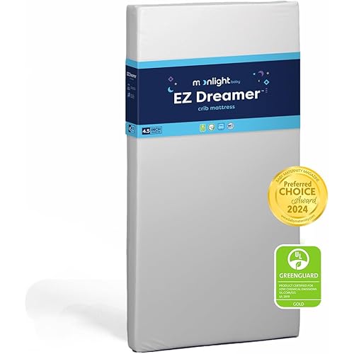 Moonlight Slumber EZ Dreamer Crib Mattress – Dual-Sided Baby and Toddler Mattress, Firm Infant Support, Waterproof and Hypoallergenic Cover, 5" Foam, Standard Size, Made in USA