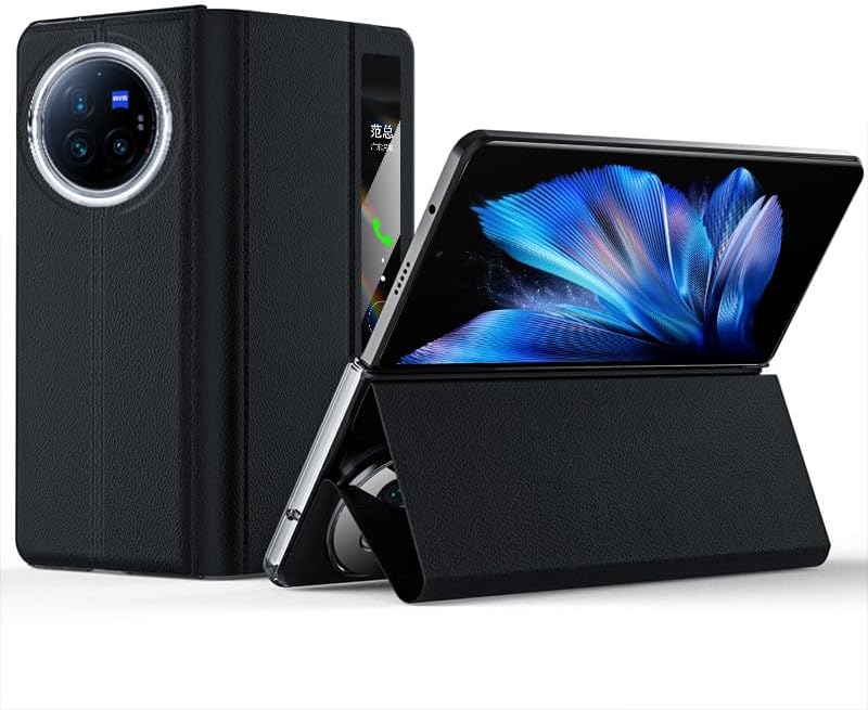 Case Compatible with VIVO X Fold 3 Pro,with Smart Window and Foldable Stand,Light Luxury Leather Shockproof and Drop-proof Mobile Phone Case for X Fold 3 Pro (Black)