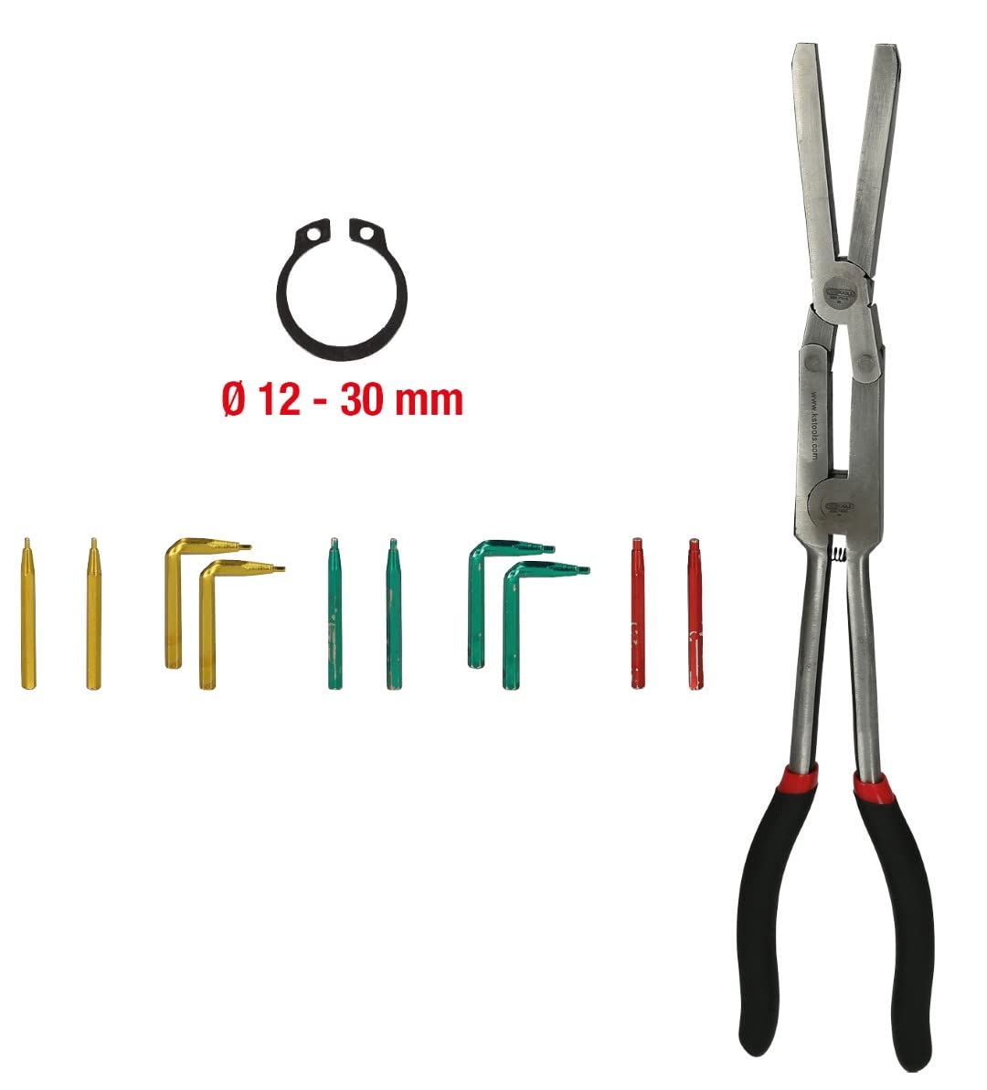 KS Tools 500.7015 Pinza di sicurezza a doppia articolazione per anelli di fissaggio esterni con punte intercambiabili