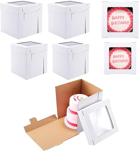 Huoshange Cajas altas para pasteles de nivel, 2 tamaños, 4 paquetes de 10 x 10 x 12 pulgadas y 12 x 12 x 12 pulgadas, cajas de cartón resistentes