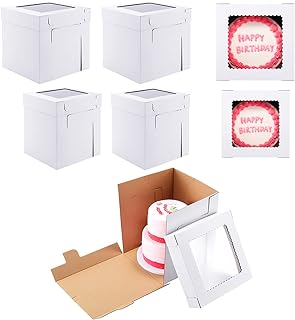 Tall Cake Boxes for Tier Cakes,2 Sizes 4 Pack 10x10x12in and 12x12x12in,Sturdy Cardboard Cake Boxes Shipping in 2 3 Tier for Layer Tiered Cakes,Disposable Cake Containers