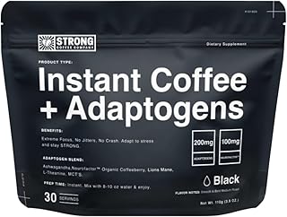 Organic Instant Black Coffee - Individual Servings, Extreme Focus, Adaptogen Coffee, No Jitters, No Crash (1, 30 Packets)