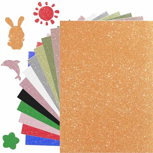 Premium Glitter Cardstock 8.5 x 11, 12 sheets 12 colors Sparkle Paper, 250 GSM No-shed Glitter Paper for Crafts Arts, Card Making, Decorative, Scrapbooking, DIY Projects (12)