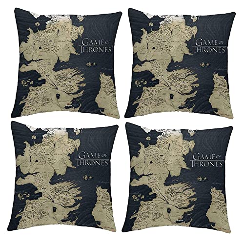 Set de 4 Coussins Game of Thrones Carte Westeros Oreiller en Peluche Imprimé Coussins 38 x 38cm avec Rembourrage Inclus Idée Cadeau Officielle pour Les Fans