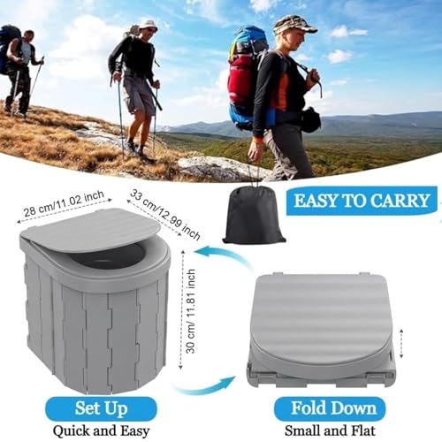 Image of Portable Toilet for Camping Commode Chair for Adult Travel Foldable Toilet Seat for Adult Hiking Outdoor Toilet Stool for Patients With Waterproof Bag, Garbage covers (Grey, 25L)