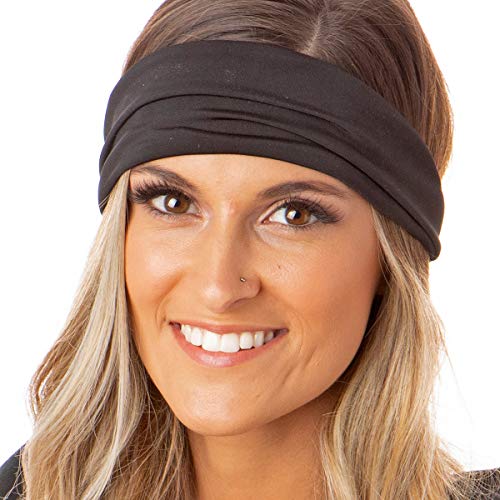 Hipsy Adjustable & Stretchy Basic Xflex Wide Headbands for Women Girls & Teens (5pk Basic Black/Olive/Brown/Dark Grey/Taupe)