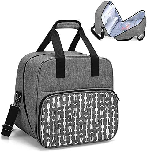 Yarwo Sewing Machine Bag with Bottom Wooden Board, Universal Sewing Machine Case Fit for Most Standard Sewing Machine and Accessories, Grey with Arrow Pattern