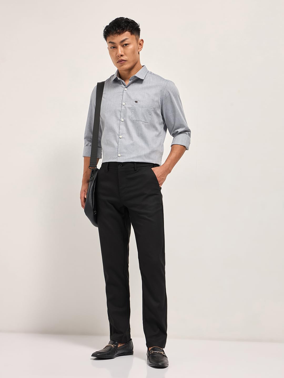THE BEAR HOUSE Men's Solid Tailored Fit Formal Shirt Grey 3