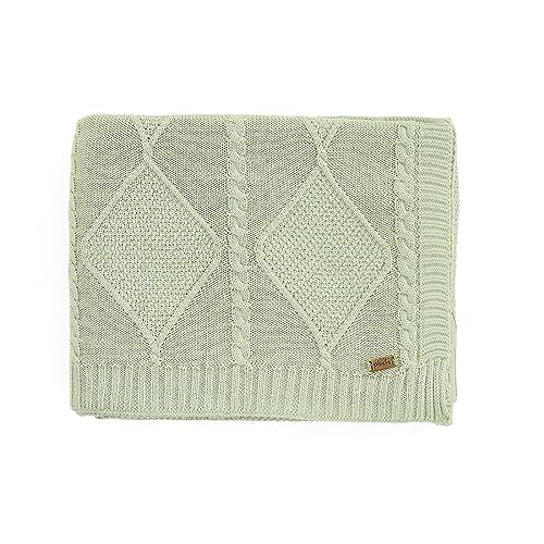 Image of Pluchi Cable Moss Cotton Knitted All Season AC Throw Blanket (125cm X 150cm) (Desert Sage)