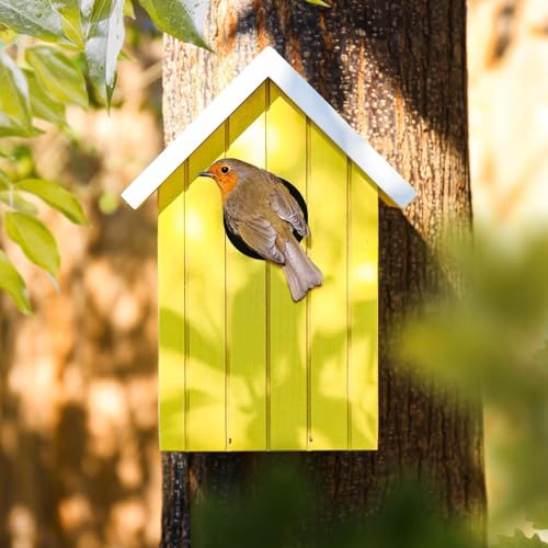 Image of BIRDSHALA Wooden Large Bird House for Sparrow, Budgies, Bulbul, Wild Birds & Pet Birds - Colorful Garden Decorative (Yellow)