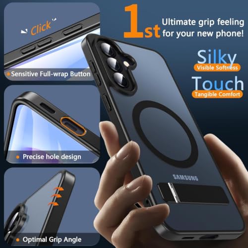 Image of Elzzi MagSafe Compatible Case for Samsung A57 Translucent Matte Bottom Kickstand Shockproof Slim Anti-Fingerprint Magnetic Hybrid Protective Cover