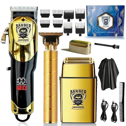 Largner Hair Clippers for Men Professional, Cordless Beard Trimmer & Electric Razor Shavers for Men, Rechargeable 3 Piece Barber Hair Cutting Kit LED Display Men's Grooming Kit