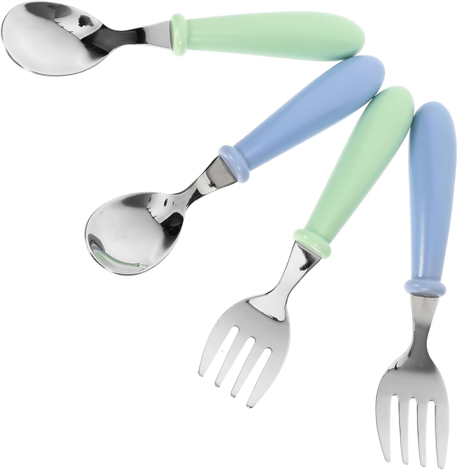 HANABASS 4Pcs Utensils Set Forks and Spoons for Safe Tools Portable Lightweight Design for Independent Eating for Boys