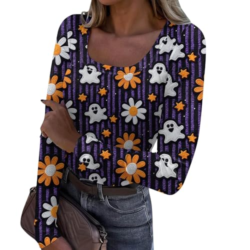 Long Sleeve Tops for Women Fall Ribbed Knit Tops Scoop Neck Tight Stretch Shirts 2024 Outfits