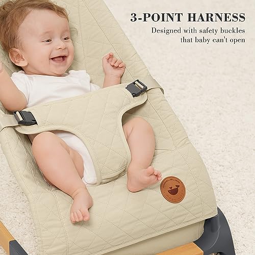 ANGELBLISS Baby Bouncer, Portable Bouncer Seat for Babies, Infants Bouncy Seat with Mesh Fabric, Natural Vibrations (Apricot) - Image 4