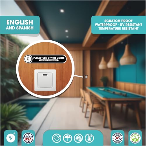 Image of Bilingual Turn Off The Lights Stickers | 2 Pack Please Turn Off Light Stickers | Permanent Matte Vinyl | English and Spanish (Small)