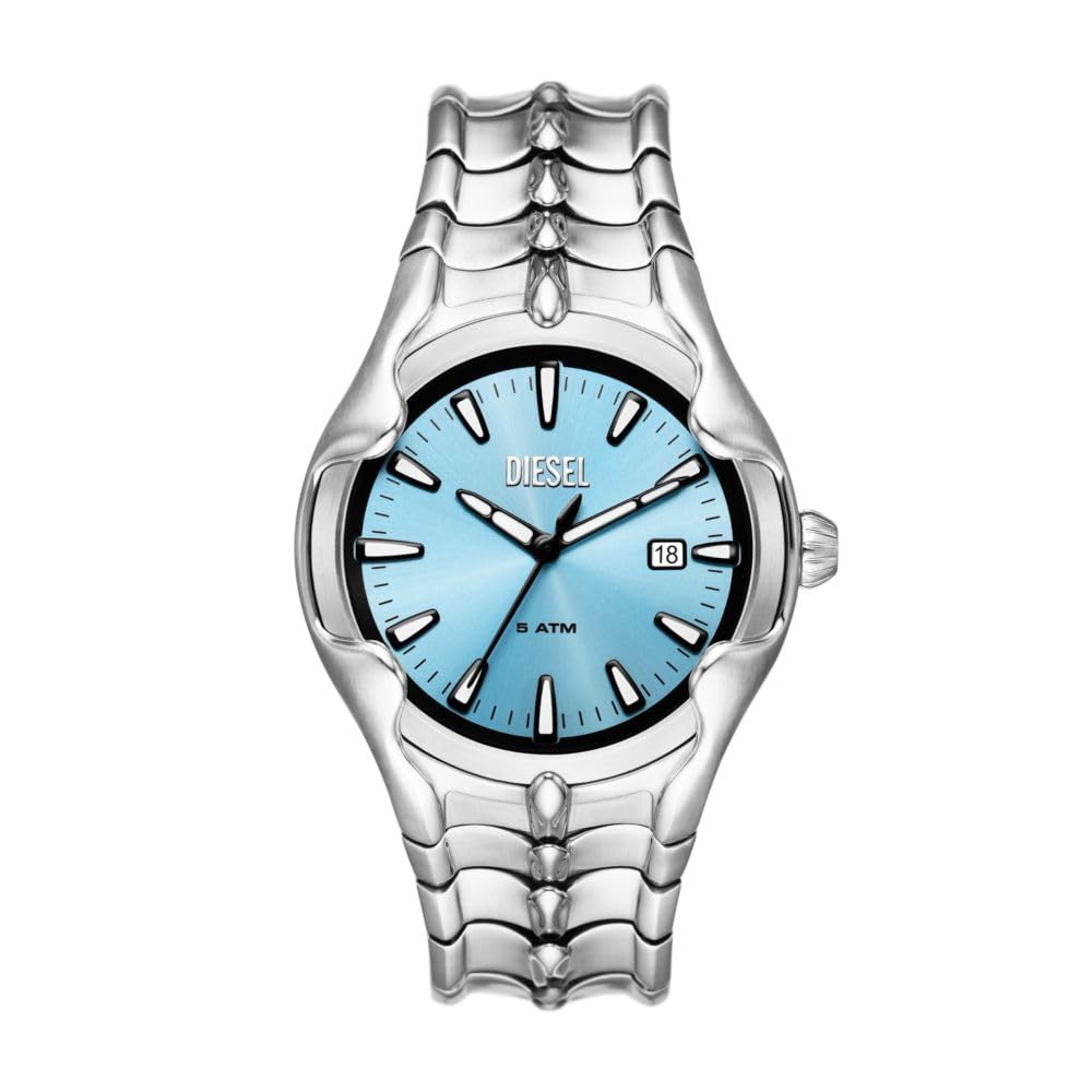 ペ*)様 DIESEL vert シルバー クォーツ時計 5 ATM Men's Vert Three-Hand Date Stainless Steel Watch | Silver