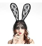 Catery Sexy Lace Bunny Ears Veil Headbands Black Cat Ear Headband Fashion Decorative Headpieces W...