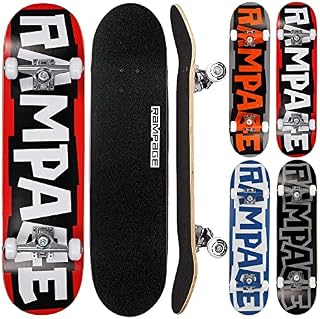 Rampage Skateboard Block Logo Red Skateboard for Kids - Skateboard for Kids, Boys, Girls and Teens Ideal Pro Skateboard for Beginners Learning Stunts.