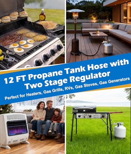 12FT Two Stage Propane Regulator with Hose Compatible for Mr Heater Vent Free Propane Heater F273684, 3/8" Female Propane Tank Hose with 2 Stage Propane Regulator for RV, Gill, Gas Stove, Generator