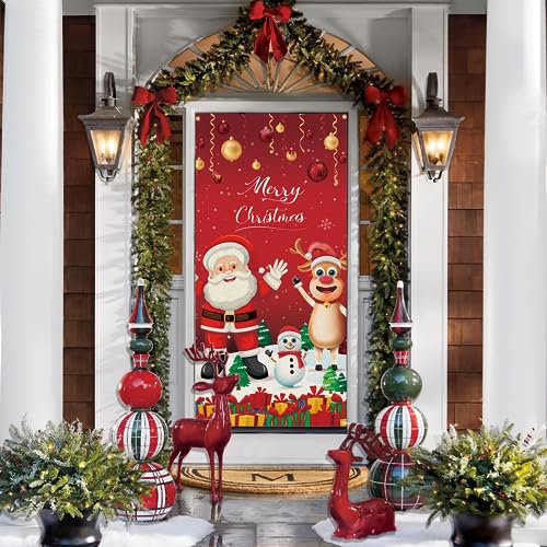 AOLOA Christmas Door Cover With Santa & Reindeer, Hanging Banner for Xmas Winter Party - Image 3