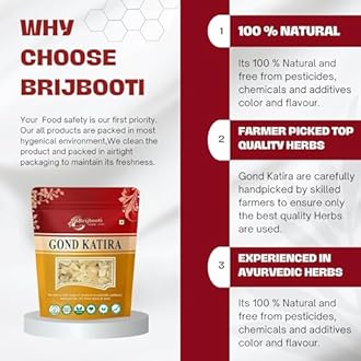 Birju Mahavir Gond Katira Pure Organic Edible Gum -(200 Gr) | Tragacanth Gum Crystals | Kathila Gum | High Cooling Properties | 100% Natural | Chahar Gond | Cochlospermum Gossypium